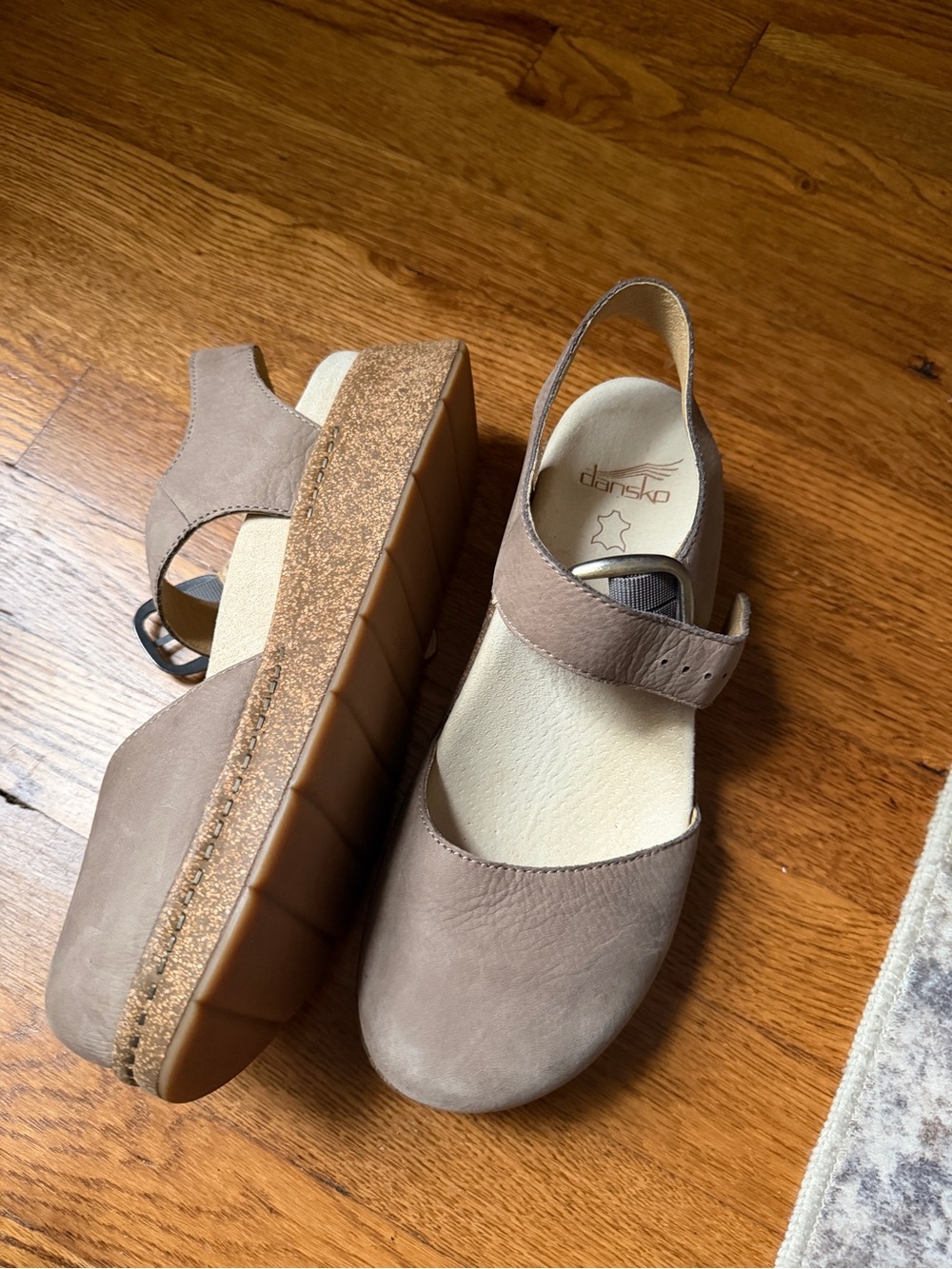 Dansko Taupe Leather Slingback Platform Clogs